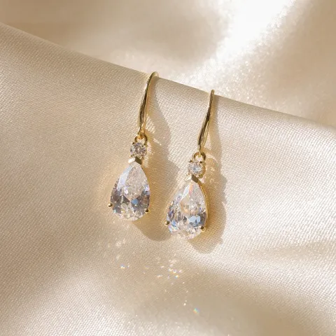 Tropfen Ohrringe in 9 Karat Gold mit Zirkon und Zirkon - Gold Collection