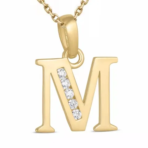 buchstab m Zirkon Halskette aus vergoldetem Sterlingsilber und Anhänger aus 9 Karat Gold