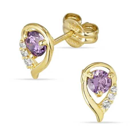 Tropfen violettem Goldohrstecker in 14 Karat Gold mit
