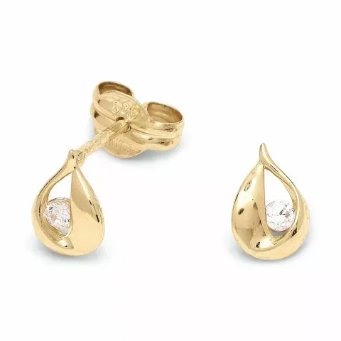 Kleinen Tropfen Zirkon Goldohrstecker in 14 Karat Gold mit Zirkonen