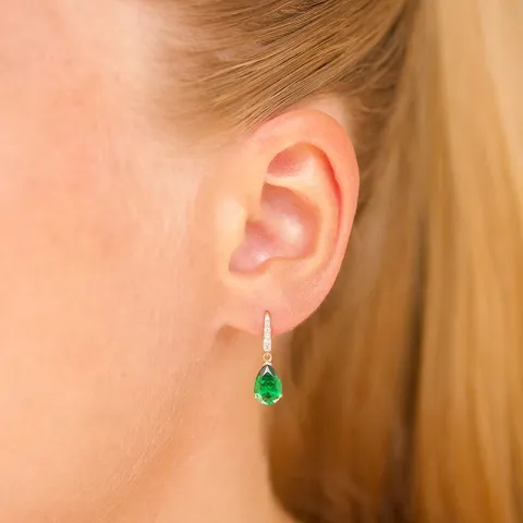 tropfenförmiger Ohrringe in 14 Karat Gold mit Smaragd und Zirkon - Gold Collection