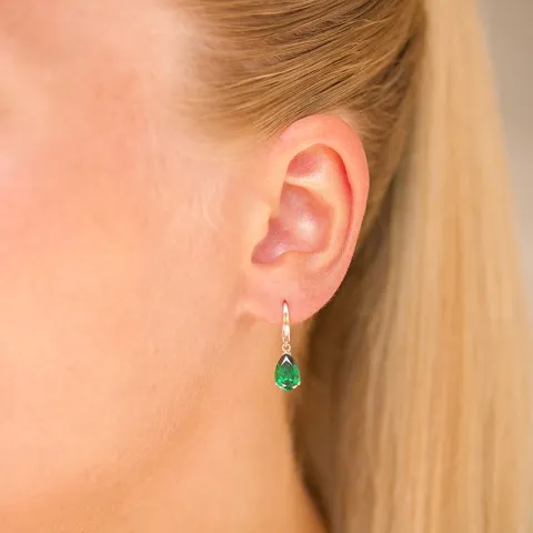 tropfenförmiger Ohrringe in 14 Karat Gold mit Smaragd und Zirkon - Gold Collection