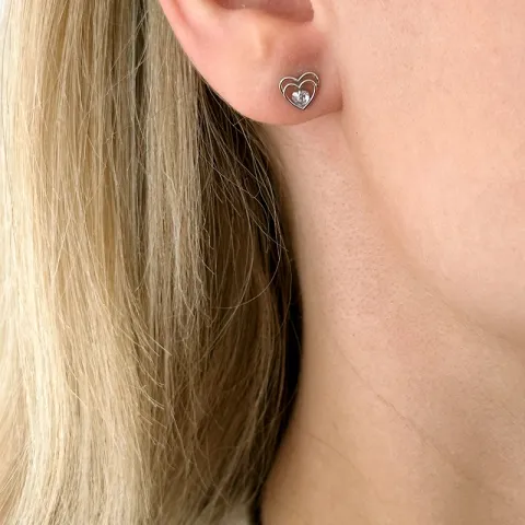 Herz Ohrringe in 14 Karat Weißgold mit 
