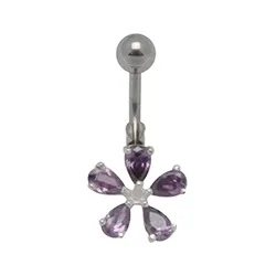 Hard Steel Blume Bauchnabelpiercing in Stahl violetten Zirkonen