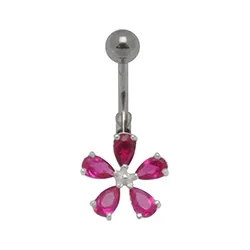 Hard Steel Blume Bauchnabelpiercing in Stahl pink Zirkonen
