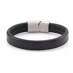 Herren Armband aus schwarz Leder mit Stahl  x 14,3 mm