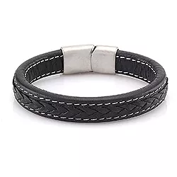 Herren Armband aus schwarz Leder mit Stahl  x 12,0 mm