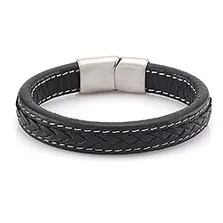 Herren Armband aus schwarz Leder mit Stahl  x 12,0 mm
