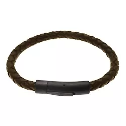 Armband aus dunkelbraun Leder mit Stahl  x 6,2 mm