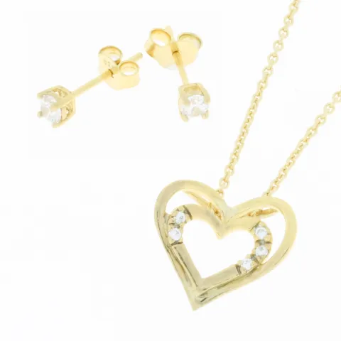 Hard Steel Herz Set mit Ohrringe und Halskette in vergoldetem Sterlingsilber weißem Zirkon