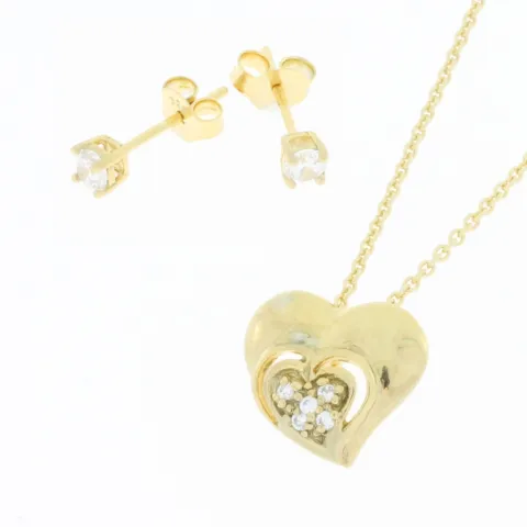 Hard Steel Zirkon Set mit Ohrringe und Halskette in vergoldetem Sterlingsilber weißem Zirkon