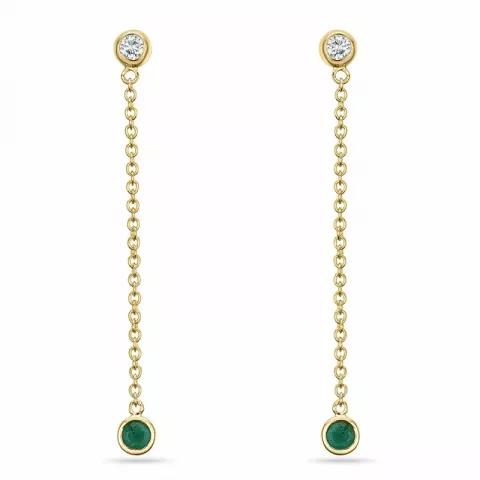 lange Smaragd Brillantohrringen in 14 Karat Gold mit Diamant und Smaragd 