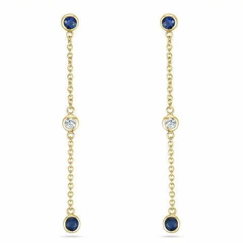 lange Saphir Brillantohrringen in 14 Karat Gold mit Diamant und Saphir