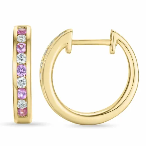 16 mm pink Saphir Kreole in 14 Karat Gold mit Diamant und pinkfarbenem Saphir 