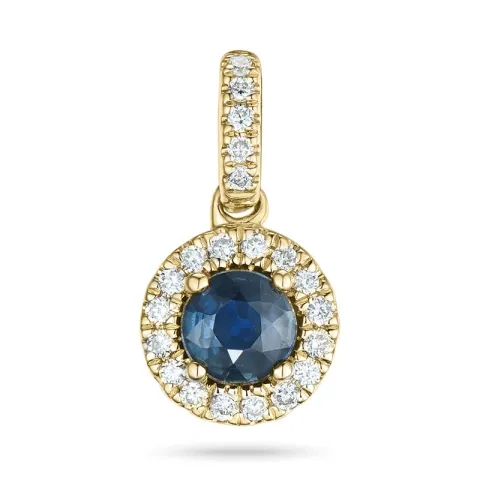 runder Saphir Diamantanhänger in 14 karat Gold 0,34 ct 0,084 ct