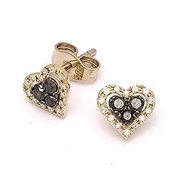 Herz schwarzem Diamant Ohrstecker in 14 Karat Gold mit Diamant und schwarz Diamant