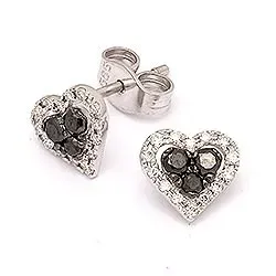Herz Diamant Ohrstecker in 14 Karat Weißgold mit Diamant und schwarz Diamant