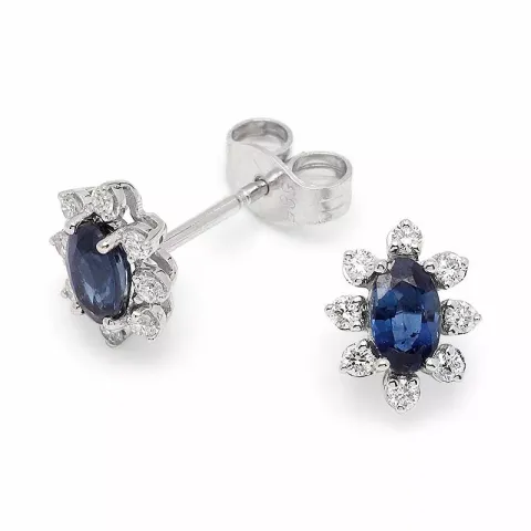 Blumen Saphir Rosettenohrstecker in 14 Karat Weißgold mit Diamant und Saphir