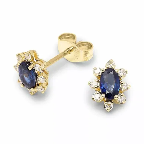 Blumen Saphir Brillantohrringen in 14 Karat Gold mit Diamant und Saphir
