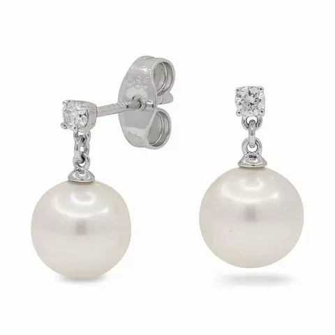 Weißen Perle Ohrringe in 14 Karat Weißgold mit Diamanten 