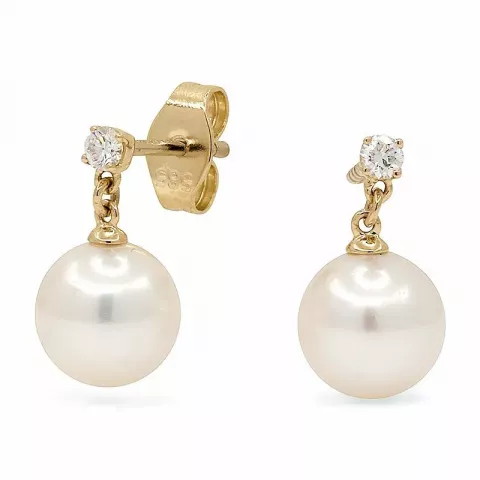 weißen Perle Brillantohrringen in 14 Karat Gold mit Diamant 
