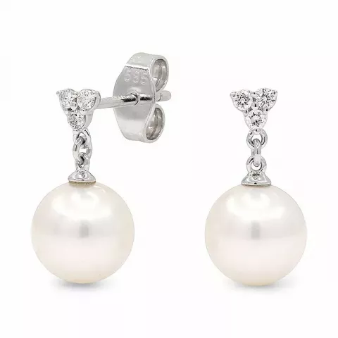 Echten Perle Ohrringe in 14 Karat Weißgold mit Diamanten 