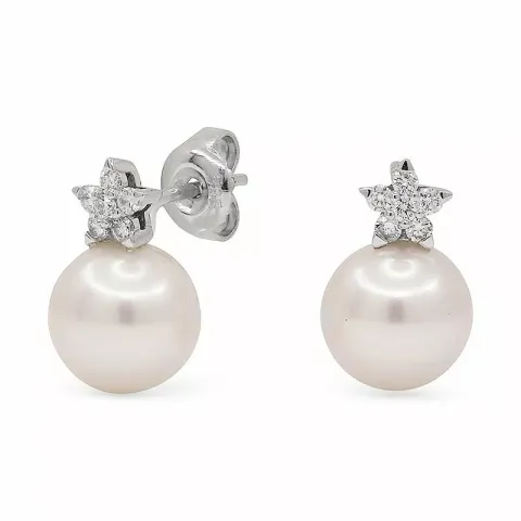 Blumen Ohrstecker in 14 Karat Weißgold mit Diamant