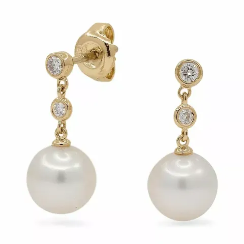 Weißen Perle Diamantohrringe in 14 Karat Gold mit Diamanten