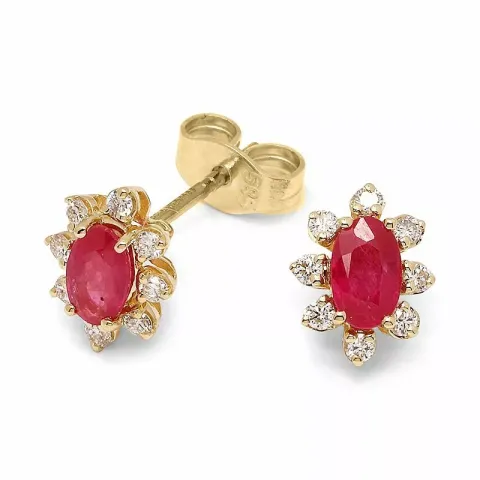 Blumen Rubin Rosettenohrstecker in 14 Karat Gold mit Diamant und Rubin