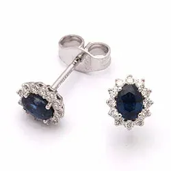 Blumen Saphir Ohrstecker in 14 Karat Weißgold mit Diamant und Saphir