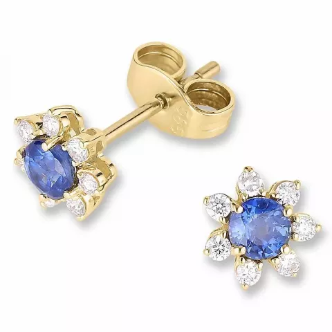 Blumen blauem Saphir Diamantohrringe in 14 Karat Gold mit Diamant und Saphir 