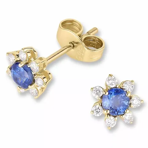 Blumen blauem Saphir Diamantohrringe in 14 Karat Gold mit Diamant und Saphir
