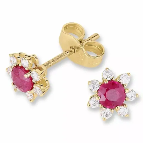 Blumen Rubin Brillantohrringen in 14 Karat Gold mit Diamant und Rubin