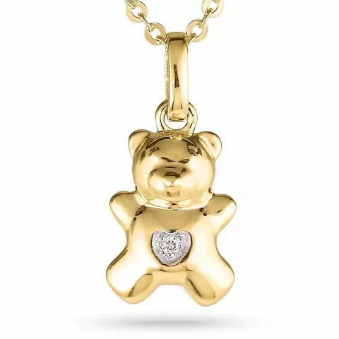 Teddybär diamant anhänger in 14 karat gold 0,01 ct