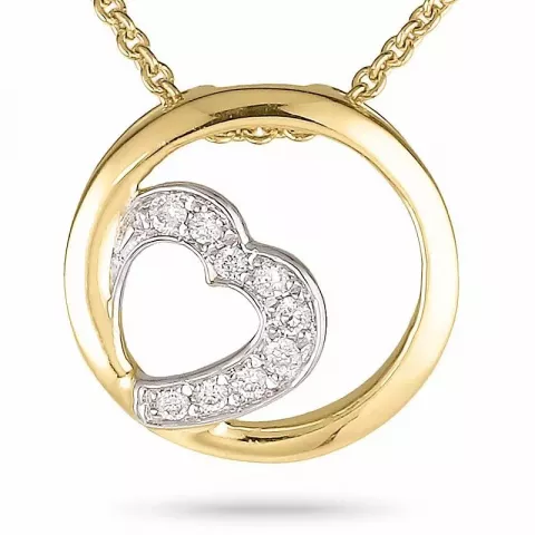 Herz diamant anhänger mit halskette in 14 karat gold- und weißgold 0,04 ct