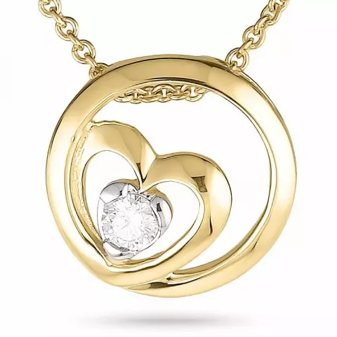 Herz diamant anhänger mit halskette in 14 karat gold- und weißgold 0,05 ct