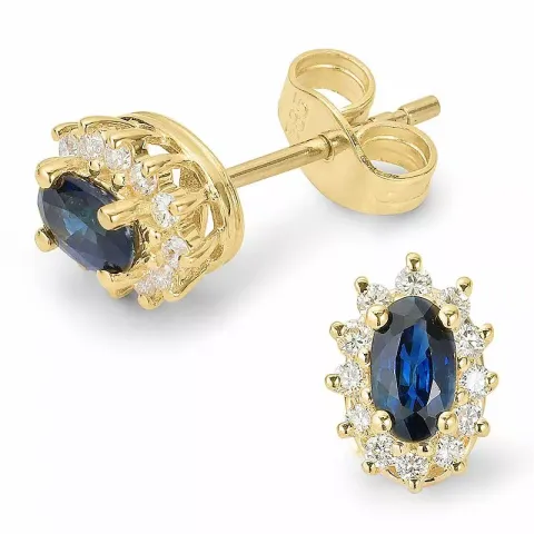 Saphir Rosettenohrstecker in 14 Karat Gold mit Diamant und Saphir