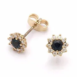 Blumen Saphir Diamantohrringe in 14 Karat Gold mit Diamant und Saphir