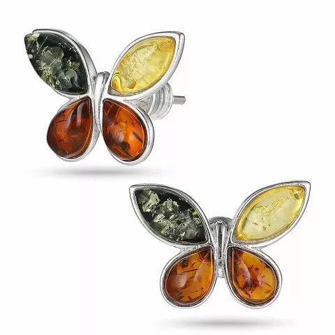 Schmetterlinge mehrfarbigen Bernstein Ohrringe in Silber