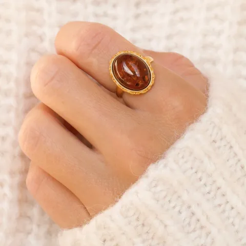Bernstein Ring aus vergoldetem Sterlingsilber