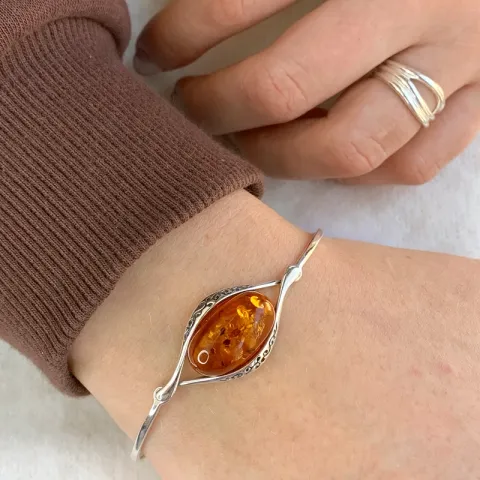 ovaler Bernstein Armband aus Silber