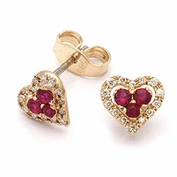 Herz Rubin Ohrstecker in 14 Karat Gold mit Diamant und Rubin