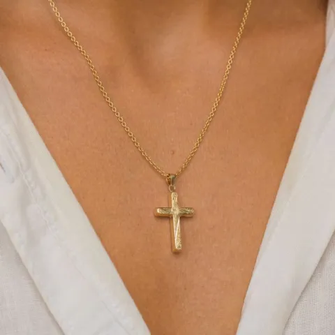 Kreuz Halskette aus vergoldetem Sterlingsilber und Anhänger aus 8 Karat Gold