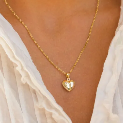 Herz Halskette aus vergoldetem Sterlingsilber und Anhänger aus 14 Karat Gold - Amoré