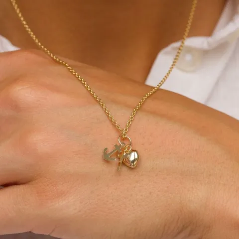 Glaube-Hoffnung-Liebe Halskette aus vergoldetem Sterlingsilber und Anhänger aus 14 Karat Gold