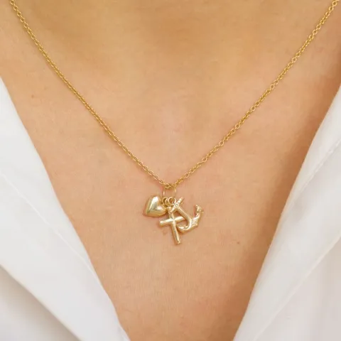 Glaube-Hoffnung-Liebe Halskette aus vergoldetem Sterlingsilber und Anhänger aus 8 Karat Gold