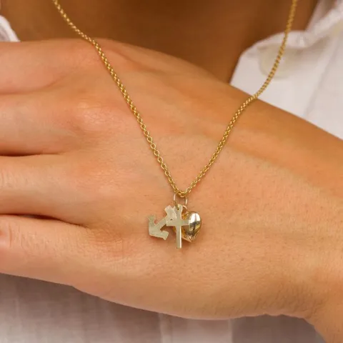 Glaube-Hoffnung-Liebe Halskette aus vergoldetem Sterlingsilber und Anhänger aus 8 Karat Gold