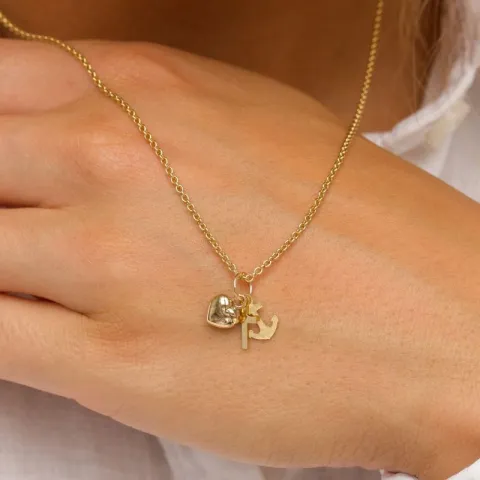Glaube-Hoffnung-Liebe Halskette aus vergoldetem Sterlingsilber und Anhänger aus 8 Karat Gold