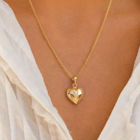 Herz Halskette aus vergoldetem Sterlingsilber und Anhänger aus 8 Karat Gold - Amoré