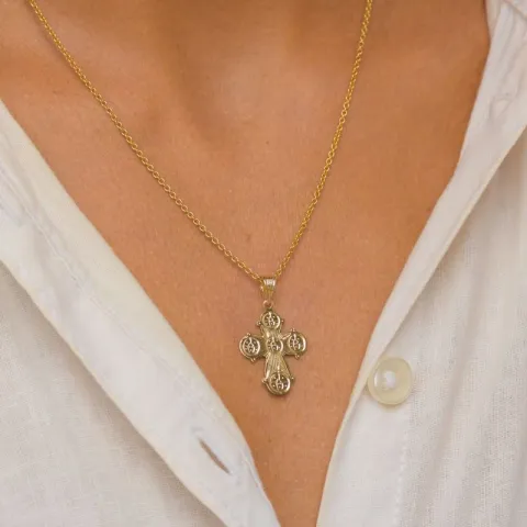 Dagmarkreuz Halskette aus vergoldetem Sterlingsilber und Anhänger aus 8 Karat Gold - Amoré